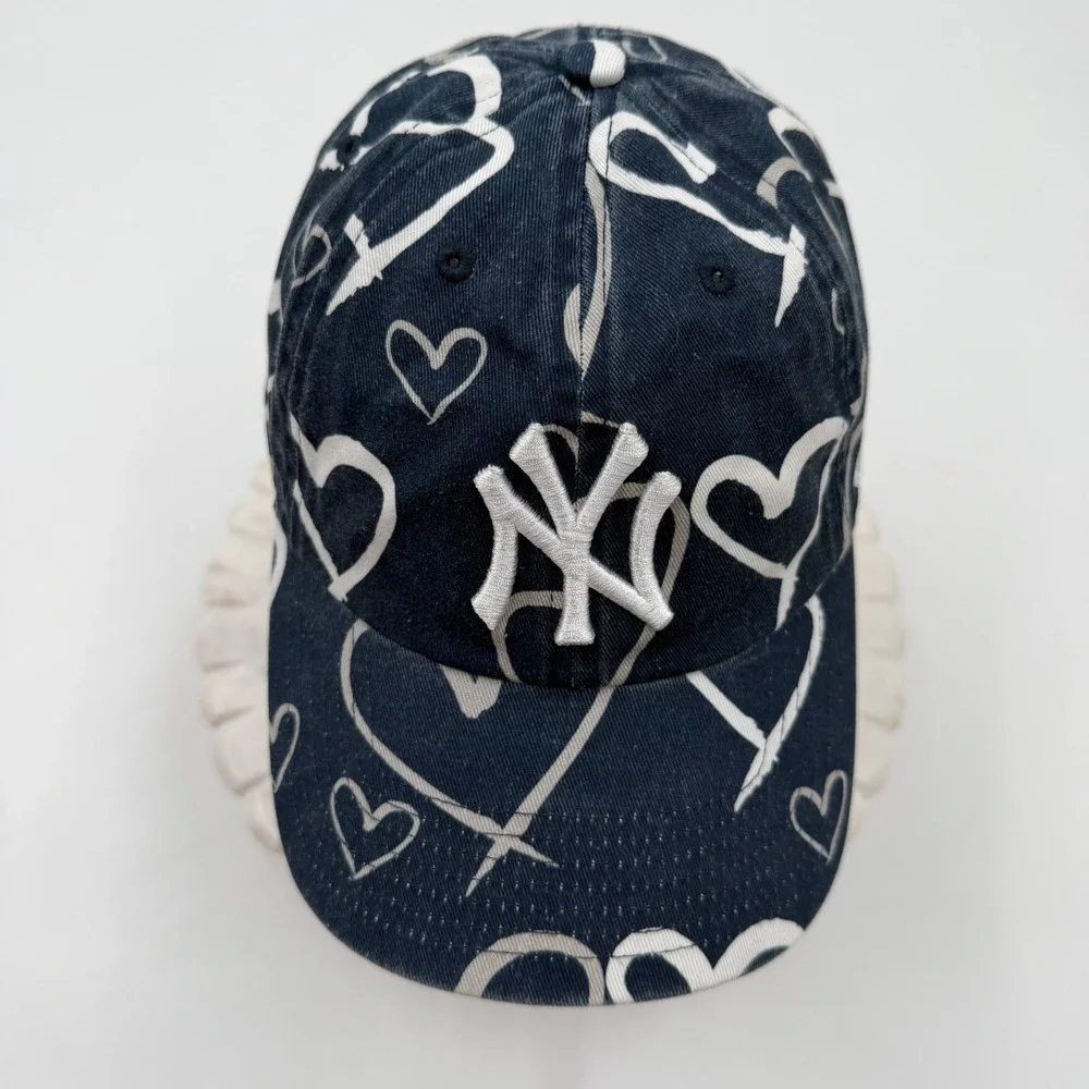 47 Brand New York Yankees Youth Adore Clean Up Hat Navy Blue Heart Print NY Cap